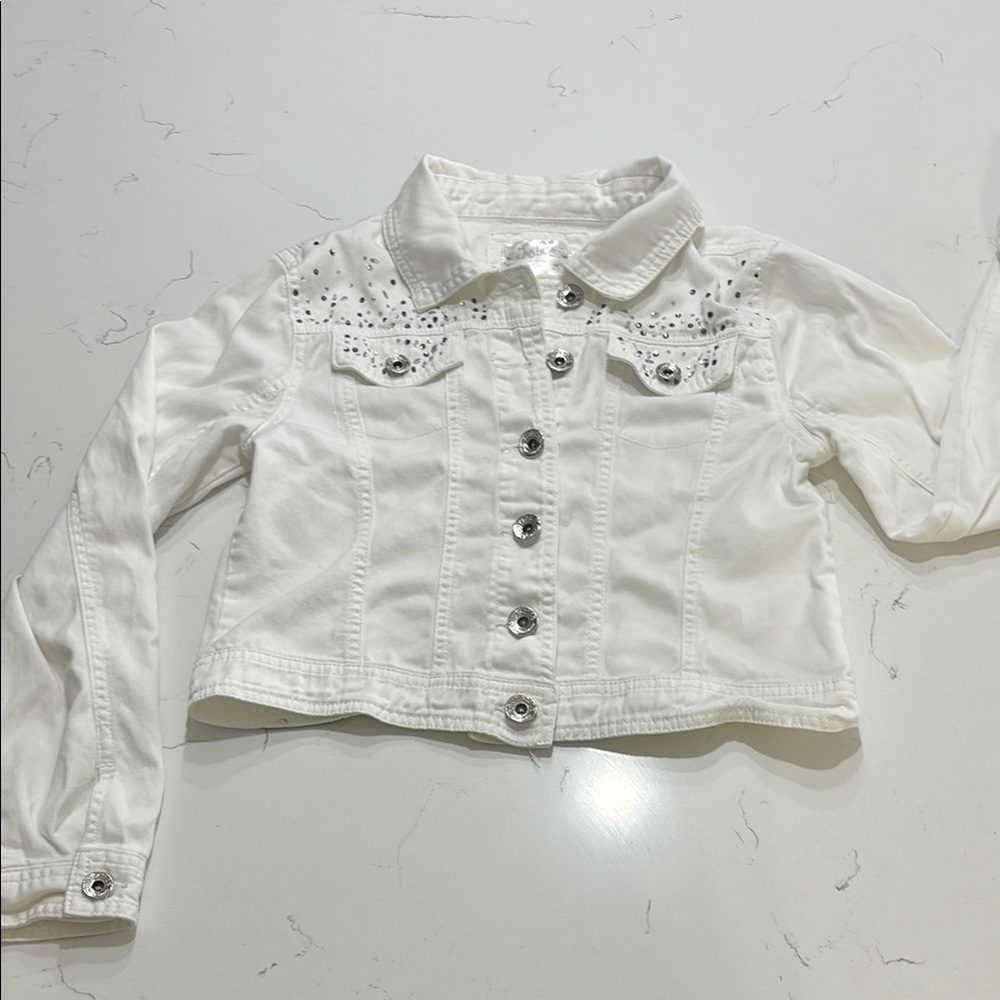 Justice White Jean Jacket with rhinestones – Girls Size 12/14